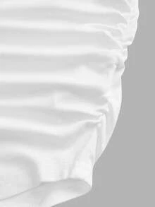 SHEIN Serisse Kids 少女领口褶皱基础款纯色针织T恤，适合秋冬季休闲日常穿着及上学穿着。 - 白色 - 查看 5