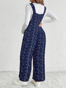 SHEIN Bộ áo liền quần in họa tiết toàn thân dành cho bà bầu, kiểu dáng thường ngày. - Màu xanh hải quân - Xem 2