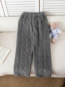 Girls Cute Bear Embroidered Jacquard Fleece Cozy Pajama Set - Grey - View 4