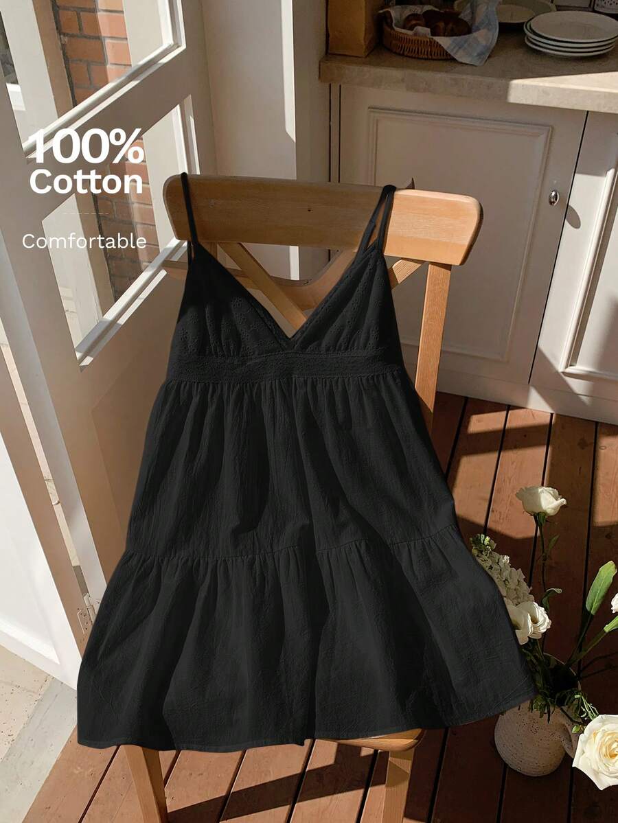 Comfortcana 女式休闲纯色细肩带迷你连衣裙，夏季