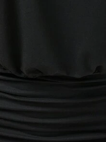 SHEIN LUNE 女士迷你褶皱不对称肩连衣裙 - 黑色 - 查看 6