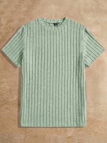 HIMLAND 3pcs Pack Men's Plain Round Neck Rib-Knit Leisure Short-Sleeved T-Shirt - Green - View 9