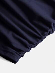 Girlism Áo thun ngắn tay cổ tròn ôm dáng thoải mái cho bé gái tuổi teen, có bèo nhún bên hông và dây buộc tóc. - Màu xanh hải quân - Xem 5