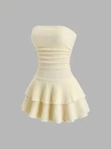 Sweetra Đầm ngắn dáng xòe, eo nhún, chân váy xòe, chất liệu jacquard, thời trang đi biển, thích hợp cho nữ, phù hợp cho kỳ nghỉ. - Nhiều màu - Xem 7