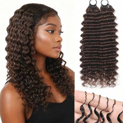 Boho Braids Tóc móc bằng tóc thật 100% Remy tóc thật, sóng sâu, đường viền lông vũ, tóc tết móc Boho, tóc thật Salon, mềm mượt, không đường may, vô hình cho tóc mỏng, tóc nối móc vi mô, tóc thật