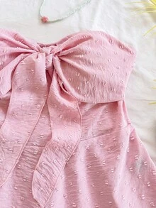 Soleia 女士春夏度假嘉年华邮轮风蓝色水彩印花扭结露背连体裤，宽松版型，适合派对、约会、情人节、叠穿 - 粉色 - 查看 4