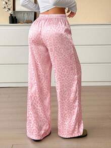 SHEIN EZwear Women's Casual Pink Leopard Print Drawstring Waist Loose Wide Leg Pants Palazzo Pants Women - Pink - View 2