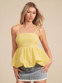 WESTFADE 方领系带泡泡下摆上衣及配套头巾 - 黃色 - 查看 5