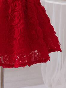 Baby Girl Elegant Cute Mesh Red 3D Rose Dress - Red - View 6