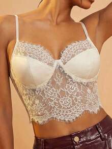 Hauture Bust Lace Cami Crop Sexy Corset Top - Apricot - View 1