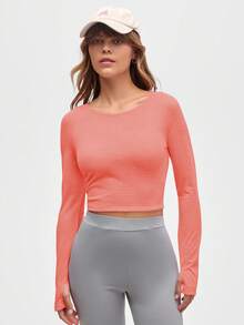 SHEIN Sports 女士新款多功能户外跑步健身瑜伽运动T恤 - 珊瑚橙 - 查看 4