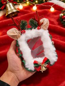 ROMWE Kawaii 1pc Cute Christmas Reindeer Card Holder, Plush Bow Bag Charm, 3-Inch Decorative Card For Autumn/Winter Atmosphere - red-green - View 5