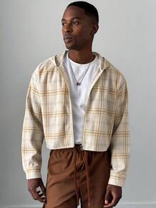 HUEFORM Camisa con capucha de manga larga a cuadros casual para hombre - Albaricoque - Ver 4