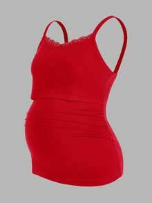 Modmama Tropical Vacation Strap Nursing Camisole, Maternity Tight Fit Camisole - Red and White - View 6