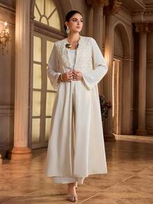Al Najma Women's Solid Color Elegant Arabic Abaya Clothes Abayas Dubai Luxury White Abaya - Apricot - View 3