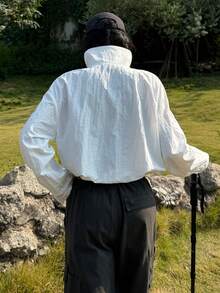 Muchica 女士春季新款白色纯色立领休闲户外宽松薄款外套 - 白色 - 查看 2