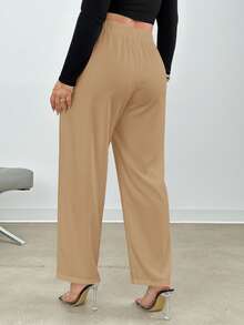 SHEIN Frenchy 秋冬季大码纯色西装裤 - 卡其色 - 查看 2