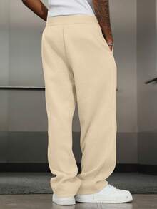 PAVTROS Men's Letter Print Drawstring Waist Casual Versatile Commuter Sweatpants - Khaki - View 3