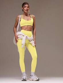 Musera Sport Bộ đồ thể thao tập gym và quần legging chéo lưng cho nữ - Màu vàng - Xem 3