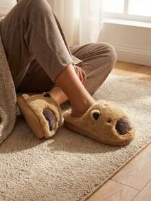 Dama pantuflas de felpa suave diseño animal punta cerrada suela gruesa estilo acogedor para uso en casa pantuflas - Caqui poco profundo - Ver 3