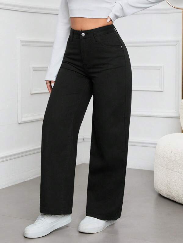 Rivivi Women's High Waist Pockets Wide Leg Loose Casual Versatile Denim Pants