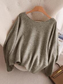 CosyJoli Sweater Rajut Wanita Ukuran Besar dengan Pita di Belakang, Pullover Serbaguna yang Modis & Nyaman untuk Musim Gugur/Dingin - Khaki - View 7