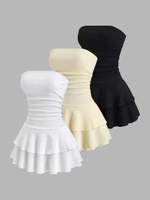 Sweetra Đầm ngắn dáng xòe, eo nhún, chân váy xòe, chất liệu jacquard, thời trang đi biển, thích hợp cho nữ, phù hợp cho kỳ nghỉ. - Nhiều màu - Xem 1