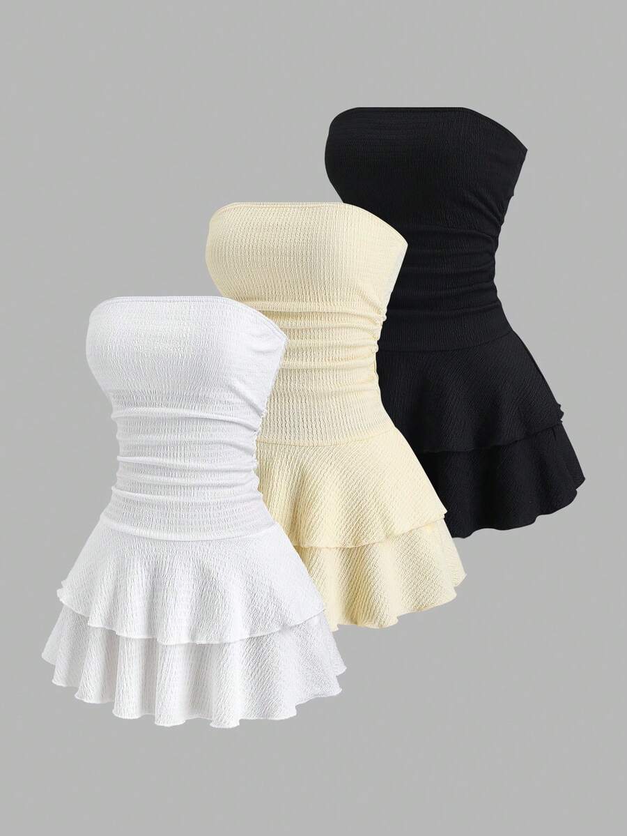 Sweetra Đầm ngắn dáng xòe, eo nhún, chân váy xòe, chất liệu jacquard, thời trang đi biển, thích hợp cho nữ, phù hợp cho kỳ nghỉ. - Nhiều màu - Xem 1