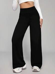 SHEIN PETITE Quần jean denim nữ cạp cao, ống rộng, có túi, dáng rộng, thoải mái - màu đen - Xem 4