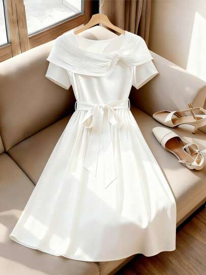 GlowEve CURVE 大码女式纯色腰带短袖连衣裙