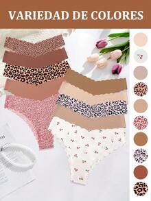 10 piezas/paquete - Bragas sin costuras con borde ondulado para mujeres, tela cómoda y sexy amigable con la piel, bragas sin costuras para damas - Conjunto de diez piezas - Ver 11