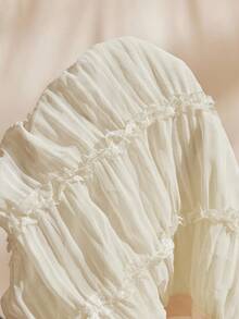 Easelle Áo quây hở lưng, xếp ly, màu trơn thời trang dành cho nữ - Màu be - Xem 8