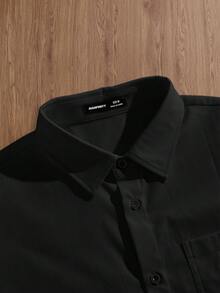 SWAVVY Áo sơ mi nam tay ngắn dáng rộng, chất liệu dệt kim, thích hợp mặc thường ngày. - màu đen - Xem 3