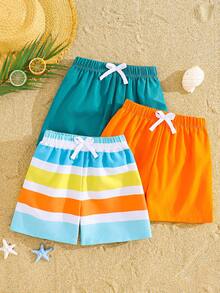SHEIN 3pcs/Set Young Boy Casual Holiday Swimwear Shorts Set - Multicolor - View 2