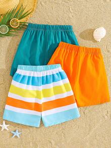 SHEIN 3pcs/Set Young Boy Casual Holiday Swimwear Shorts Set - Multicolor - View 3