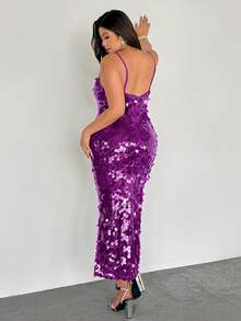 Firerie 大码亮片刺绣女士舞会礼服，吊带深V领长款连衣裙，优雅露背鱼尾晚礼服，超长正式舞会礼服，婚礼宾客礼服，优雅百搭，适合通勤、约会、派对、婚礼季、毕业典礼、舞会、演出、音乐会、工作场合、返校季、年会、女士生日礼服 - 紫色 - 查看 2