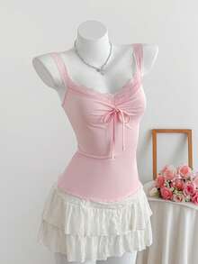 SHEIN EZwear 女士夏季无袖上衣，时尚，适合夏天 - 粉色 - 查看 3