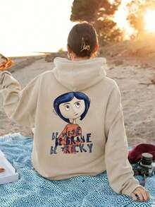 Sudadera básica mujer dama estampado GRAFICO DE HALLOWEEN DIA DE MUERTOS SPOOKY CORALINEE CORALIN GRAPHIC caliente frío uso diario | buena calidad | Textura Suave Fortiz - Caqui - Ver 1