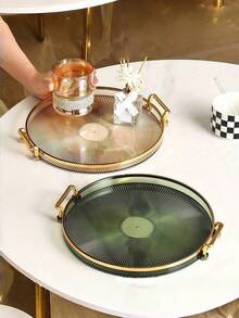 1 Piece Multifunctional Jewelry Organizer Display Tray With Handle For Cosmetics Perfume Accessories Vanity Bathroom Coffee Table Kitchen Decor Valentine Gift - Champagne - View 7