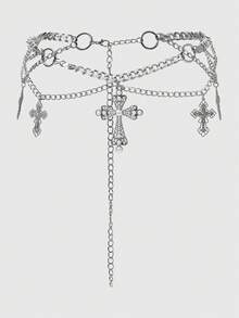 Cadena cruzada de perlas plateadas Cadena de cintura