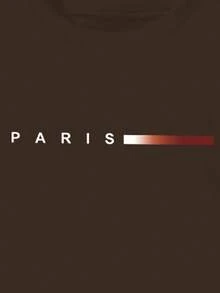 SHEIN BamGlam 巴黎简约数码印花正面休闲舒适百搭女士羊毛运动衫和裤子套装 - 咖啡棕 - 查看 6