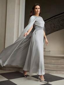 ZEYLAH 女士优雅水钻装饰披肩式连衣裙 - 灰色 - 查看 4