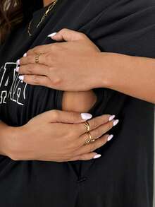 SHEIN Maternity Loose Fit Round Neck Short Sleeve Nursing Top - Black - View 6