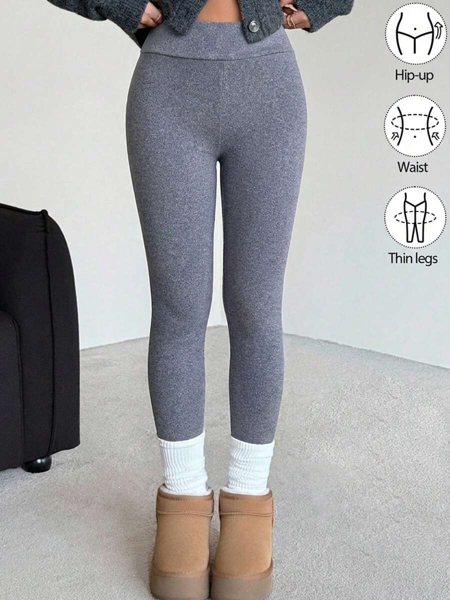 SHEIN Quần legging yoga dài, dáng ôm, thoải mái, màu trơn, lót giữ nhiệt, dành cho bé gái tuổi teen. - Màu xanh hải quân - Xem 1