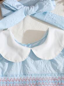 SHEIN Baby Girl Colorblock Peter Pan Collar Puff Sleeve Cute Bodysuit - Blue - View 4