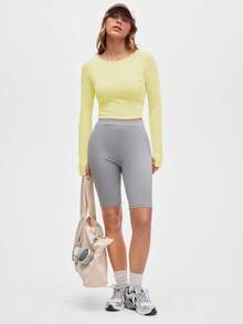 Eassivo Eassivo Women's Lime Green Long Sleeve Active Top,Crisscross Cut-Out Open Back Gym Top,Summer Athleisure Running Fitness Yoga Sports T-Shirt,Workout Shirt - Yellow - View 3