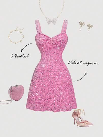 SHEIN MOD Women's Sequin Decorated Fashionable Spaghetti Strap Mini Dress, New Year Outfit,New Year's Eve Women,Elegant Dresses For Women,Dresses For Women Party,Wedding Guest,Vintage Outfits,70s Outfits,Prom Dress, Women's New Year's Eve Dresses ,Elegant Dresses For Party ,Christmas Party Dress,Retro Dress,Sequin Dress ,Glitter Dress Pink Glitter Dress Pink Sparkly Dress