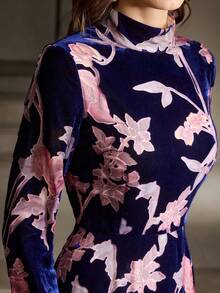 ZEYLAH Women's Elegant Party Floral Print Dress - Navy Blue - View 2