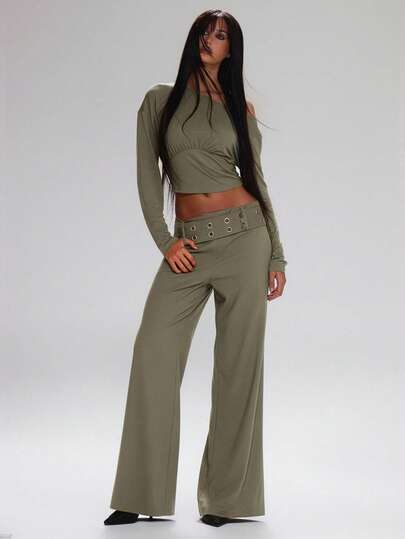 MUSERA 低腰镂空系带阔腿西装裤，可爱返校休闲工作街头风运动职业装商务跑步春季Y2K夏季