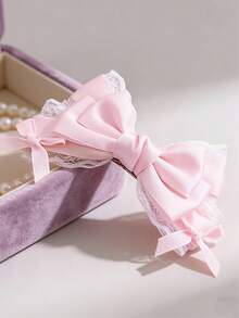 ROMWE J-Fashion 1. Kẹp tóc hình nơ màu hồng, kiểu dáng dễ thương và ngọt ngào, viền ren trắng, kẹp tóc đính ngọc trai và đá quý thủ công theo phong cách Lolita dự tiệc trà. - Hồng - Xem 3